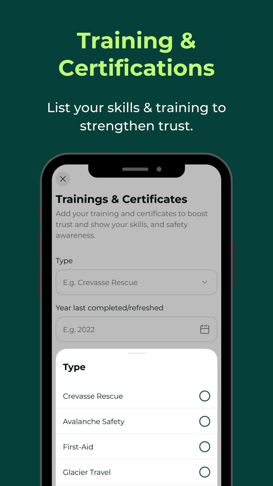 MYMCO App Training & Certificates screen