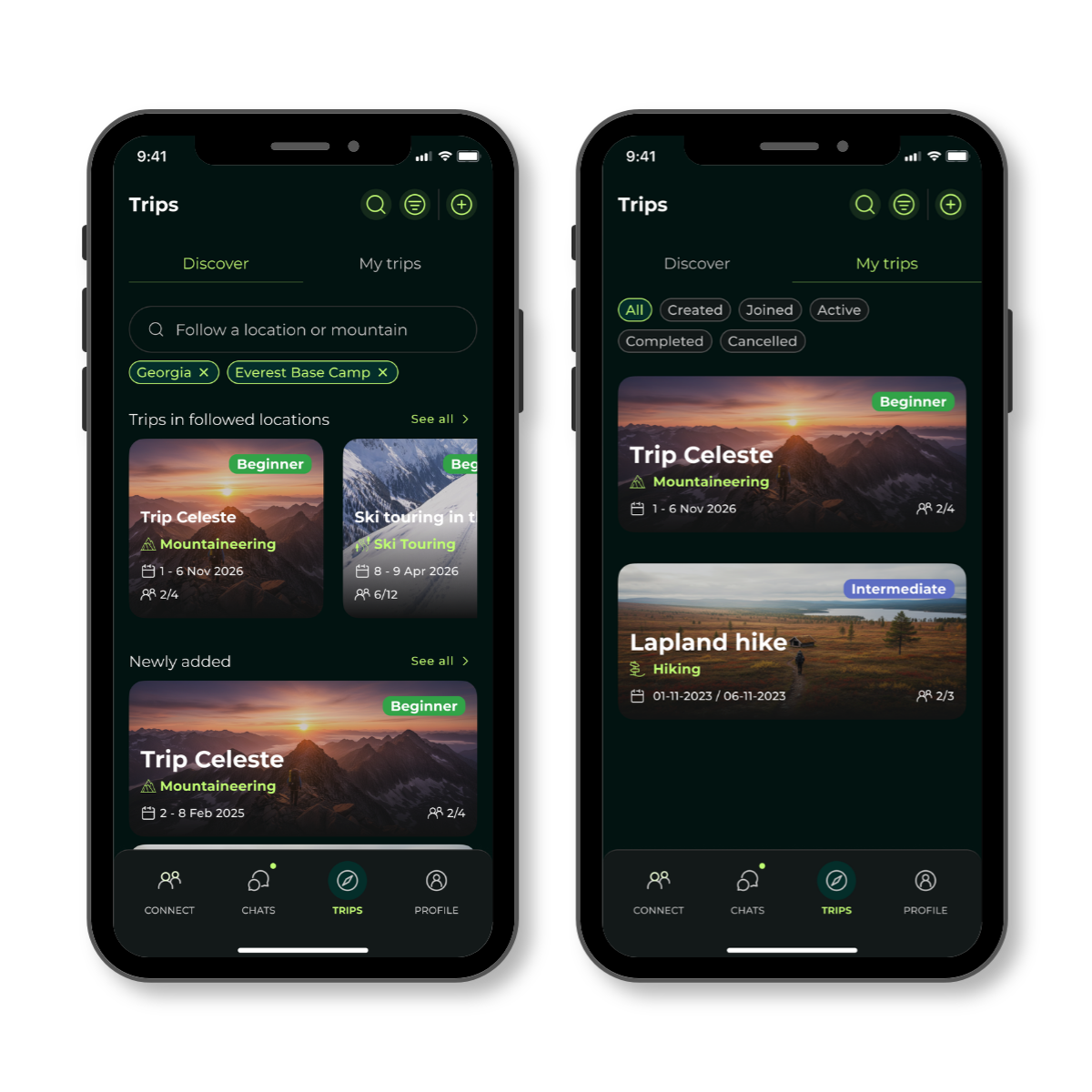 mymco app - create trips, indoor sessions, events